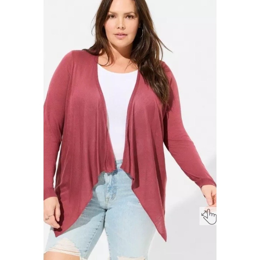 Torrid Maroon Tissue Weight Cardigan Drape Front Sweater Plus Sz 0 0X Super Soft